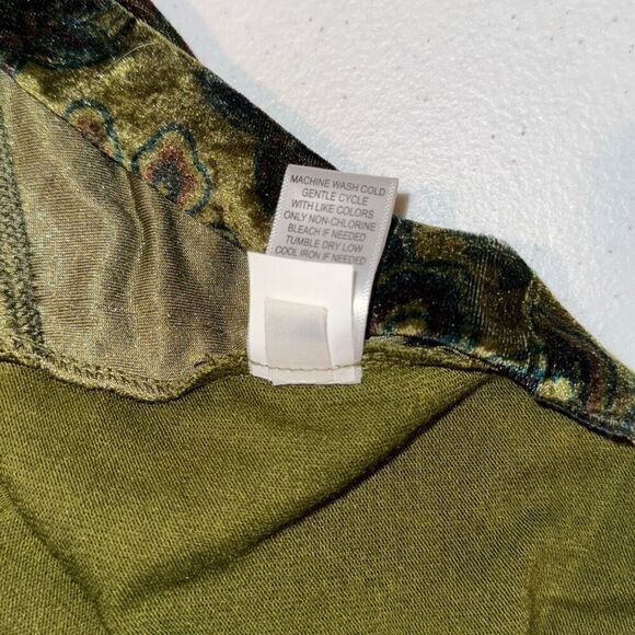 Vintage Y2K Whimsigoth Green Long Sleeve Tunic Top Stretch Burn Out Velvet Size - Picture 14 of 14